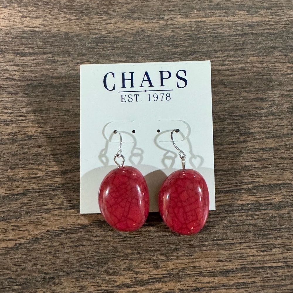 Chaps Red Dyed Howlite Drop Earrings – Natural Stone, Boho Style